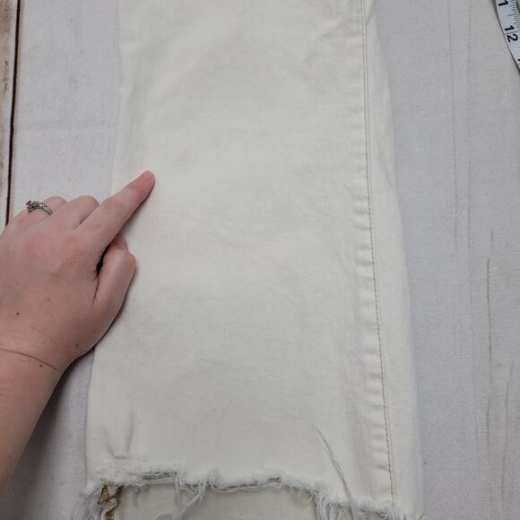 Frame Le crop mini boot high rise raw chewed hem cream bone white jeans - Picture 6 of 11